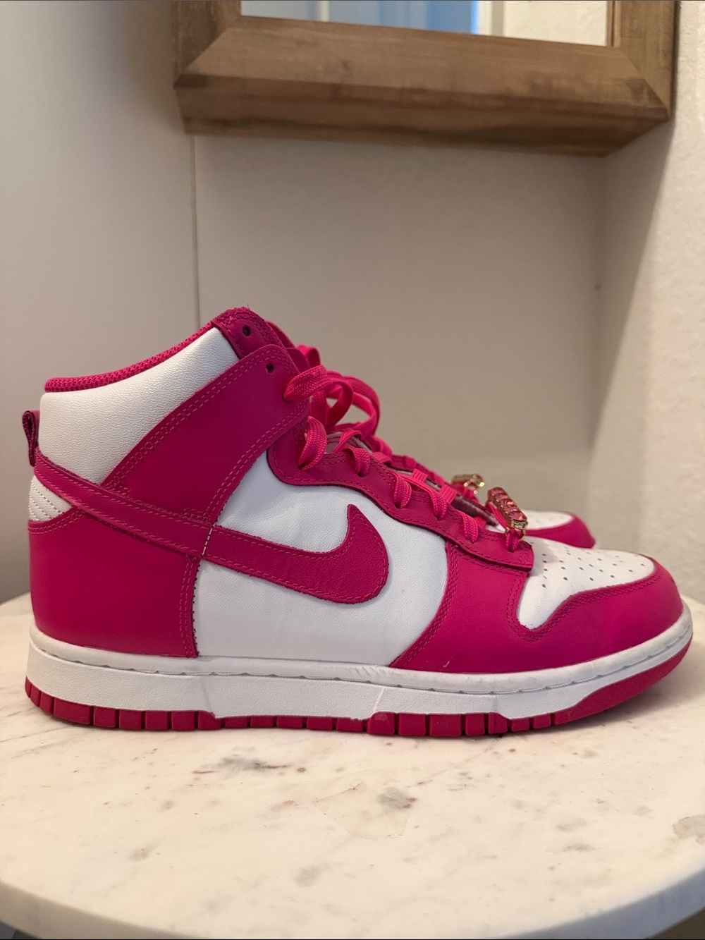 Nike Dunk High-Top Sneakers in Bright Pink and White